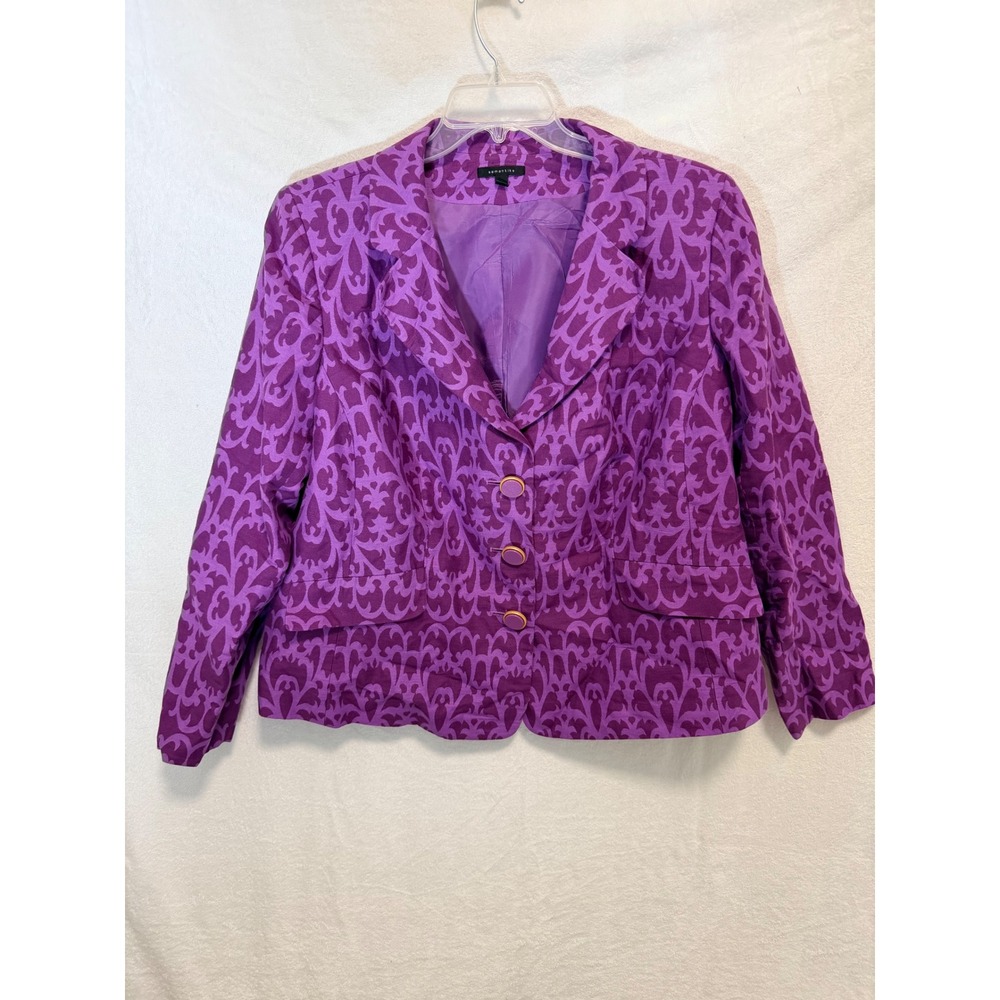 Semantiks Purple Scroll Print Linen Blend Blazer Jacket Womens 16W Notch Lapel